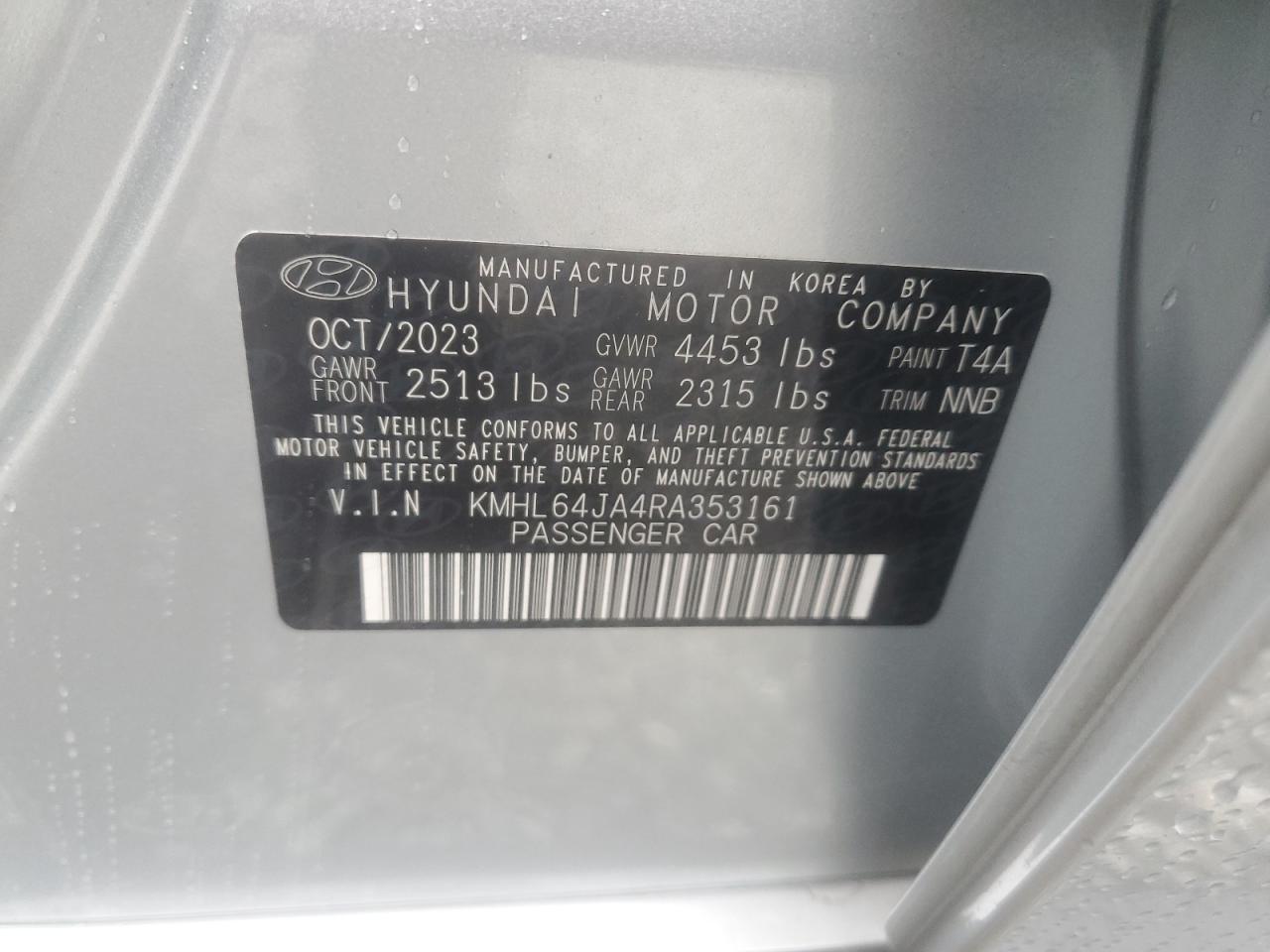 2024 HYUNDAI SONATA SEL VIN:KMHL64JA4RA353161