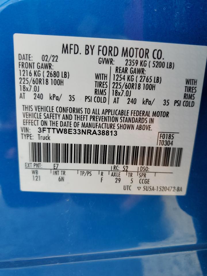 2022 FORD MAVERICK XL VIN:3FTTW8E33NRA38813
