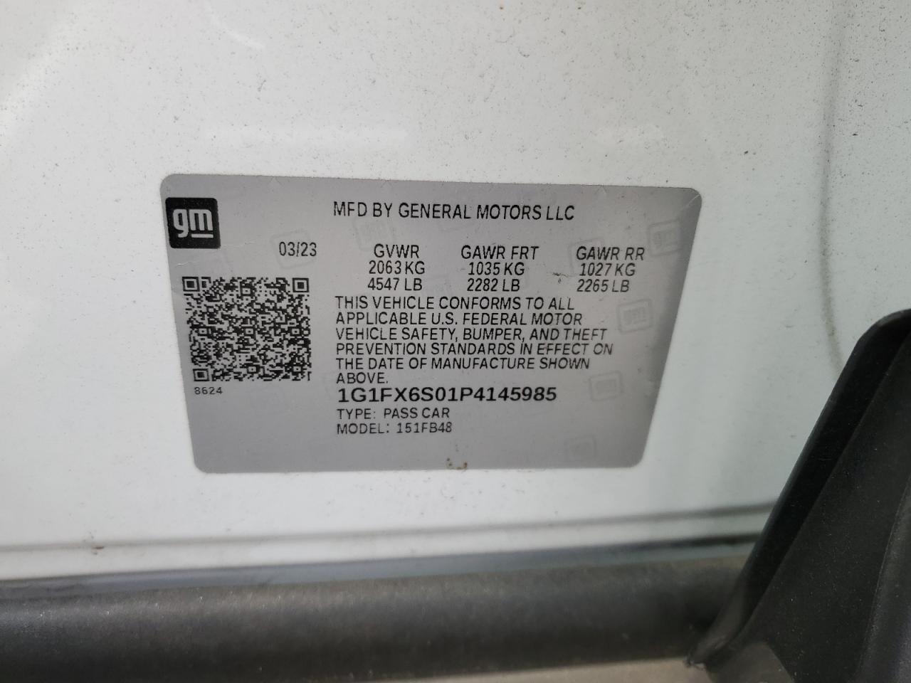 2023 CHEVROLET BOLT EV 2LT VIN:1G1FX6S01P4145985