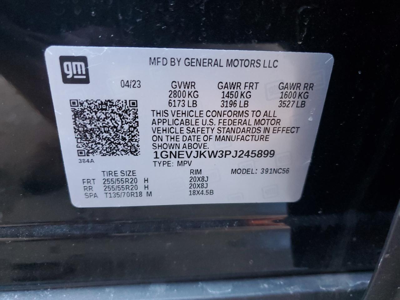 2023 CHEVROLET TRAVERSE RS VIN:1GNEVJKW3PJ245899