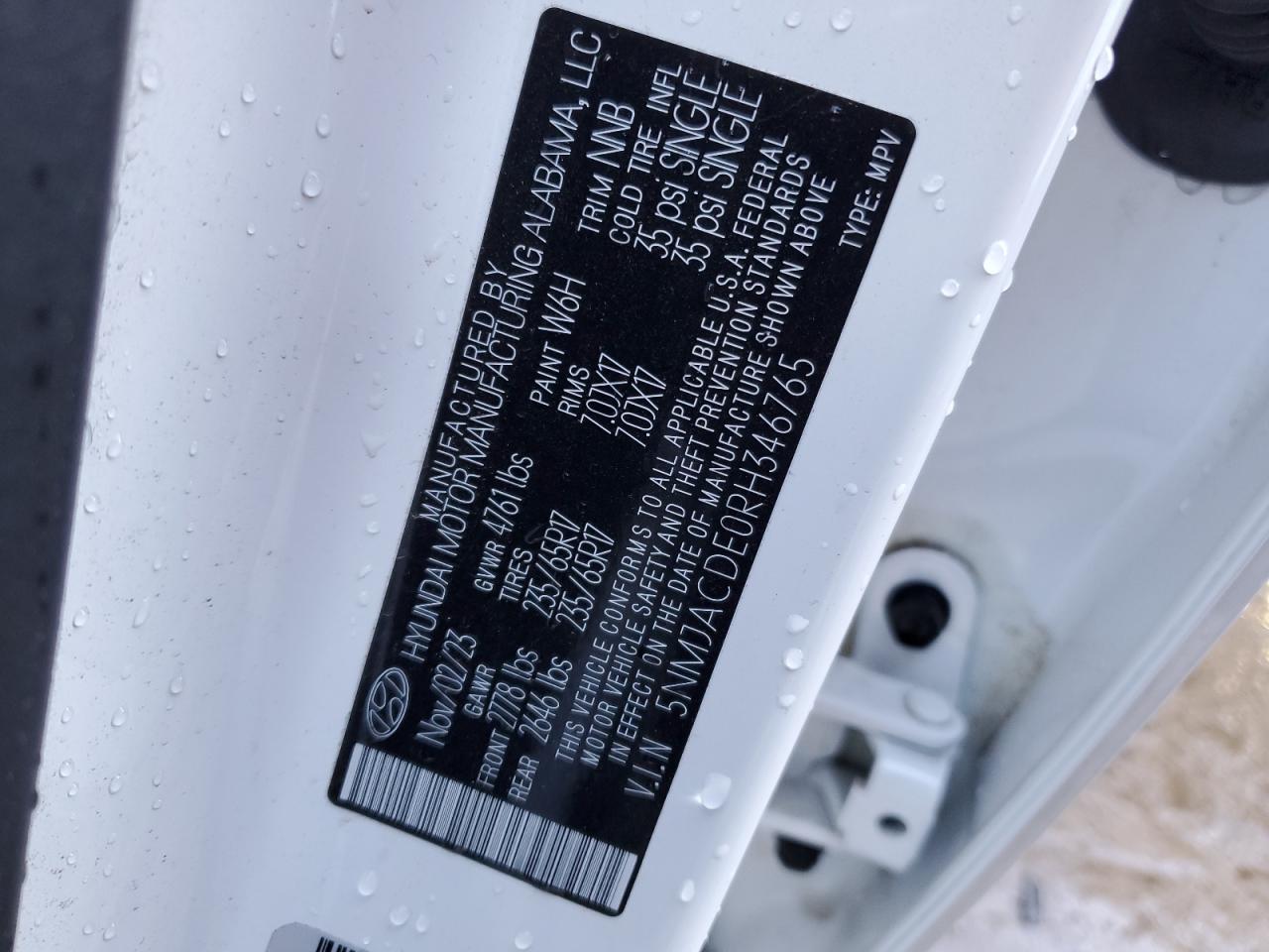 2024 HYUNDAI TUCSON SE VIN:5NMJACDE0RH346765