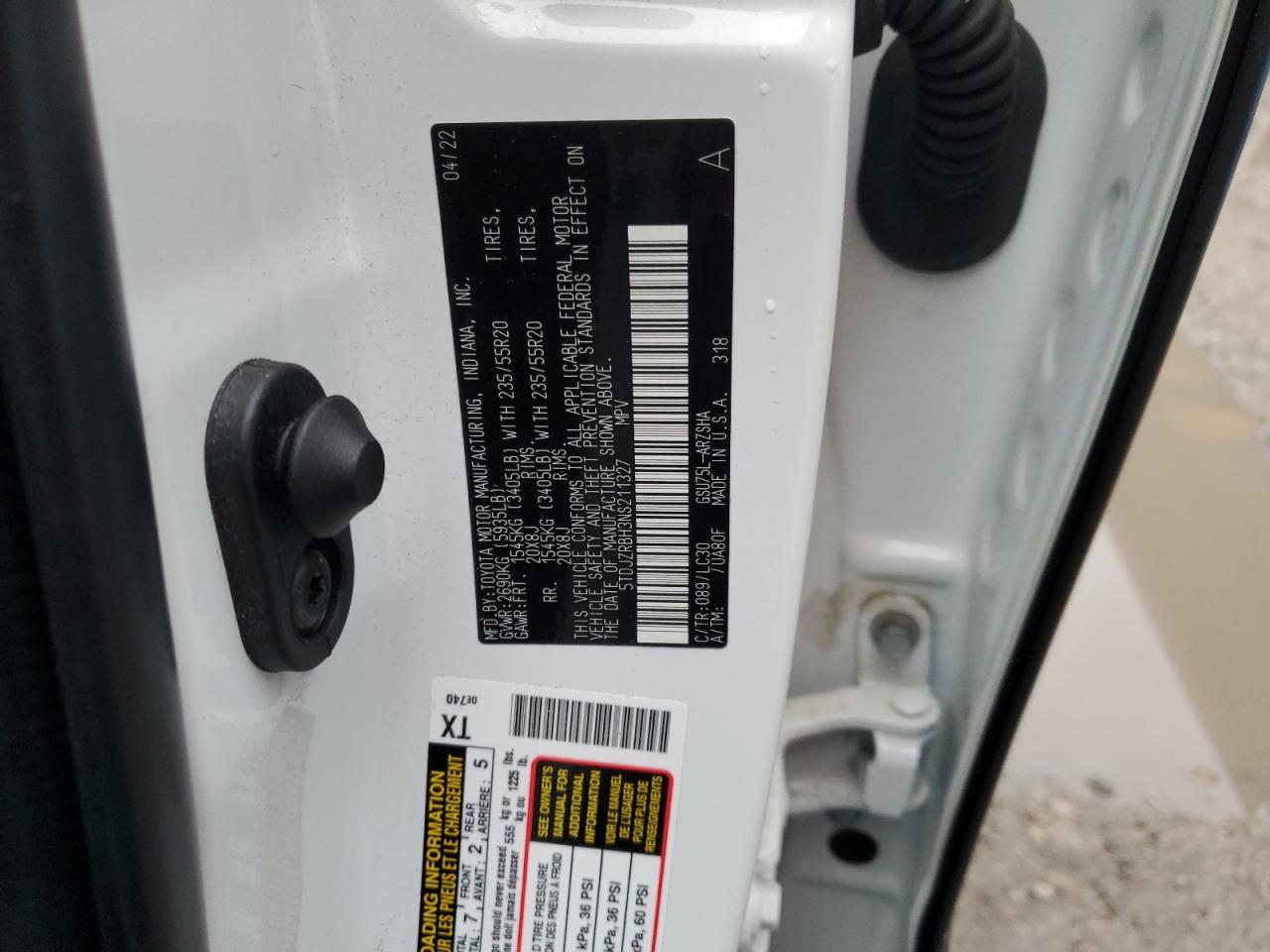 2022 TOYOTA HIGHLANDER XSE VIN:5TDJZRBH3NS211327