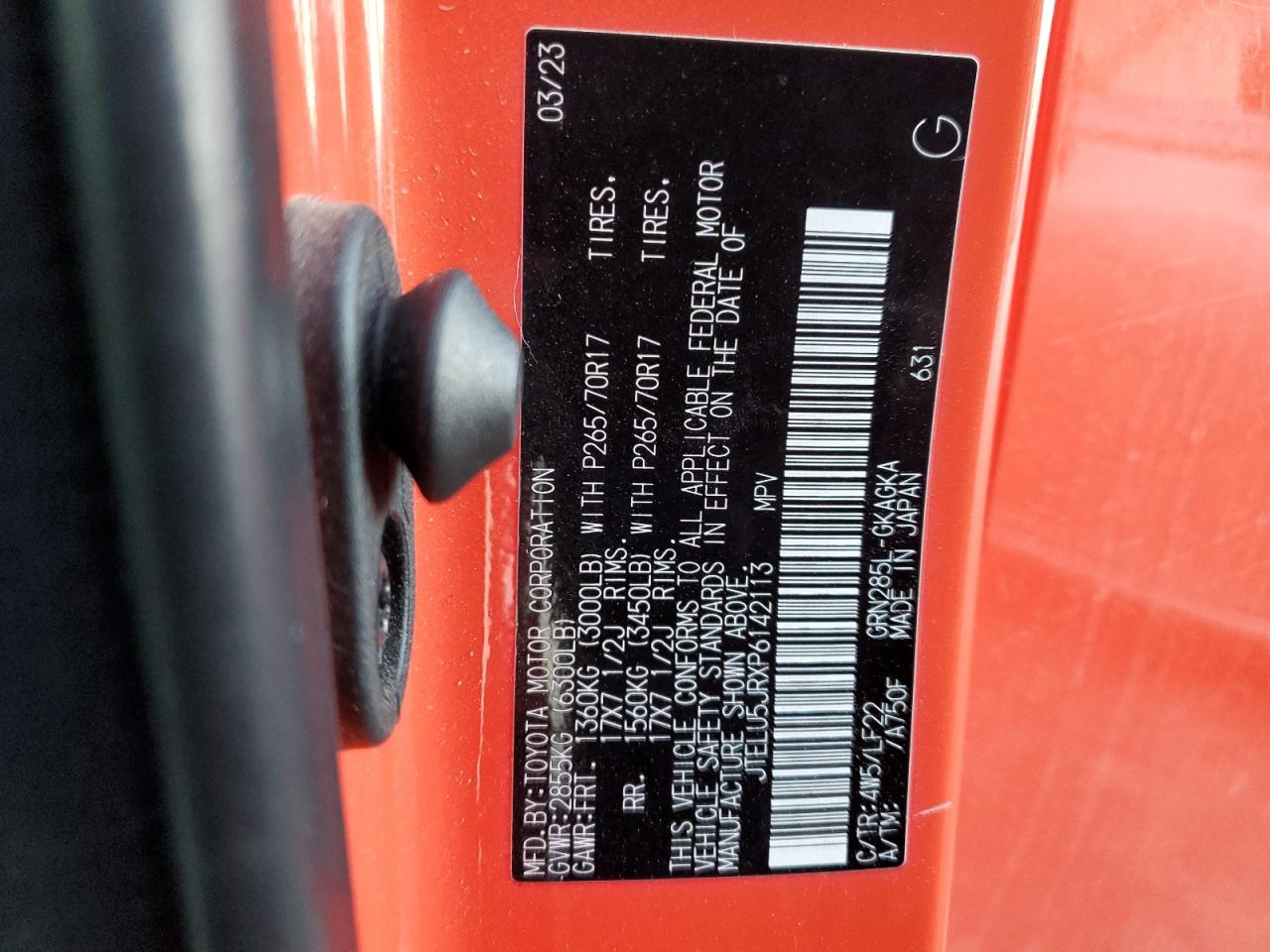 2023 TOYOTA 4RUNNER SE VIN:JTELU5JRXP6142113