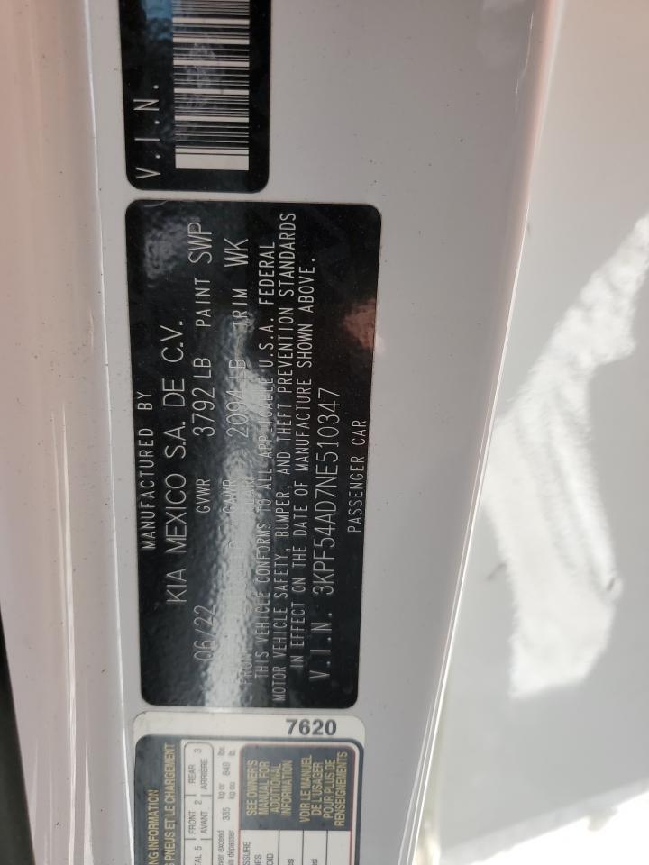 2022 KIA FORTE GT LINE VIN:3KPF54AD7NE510347