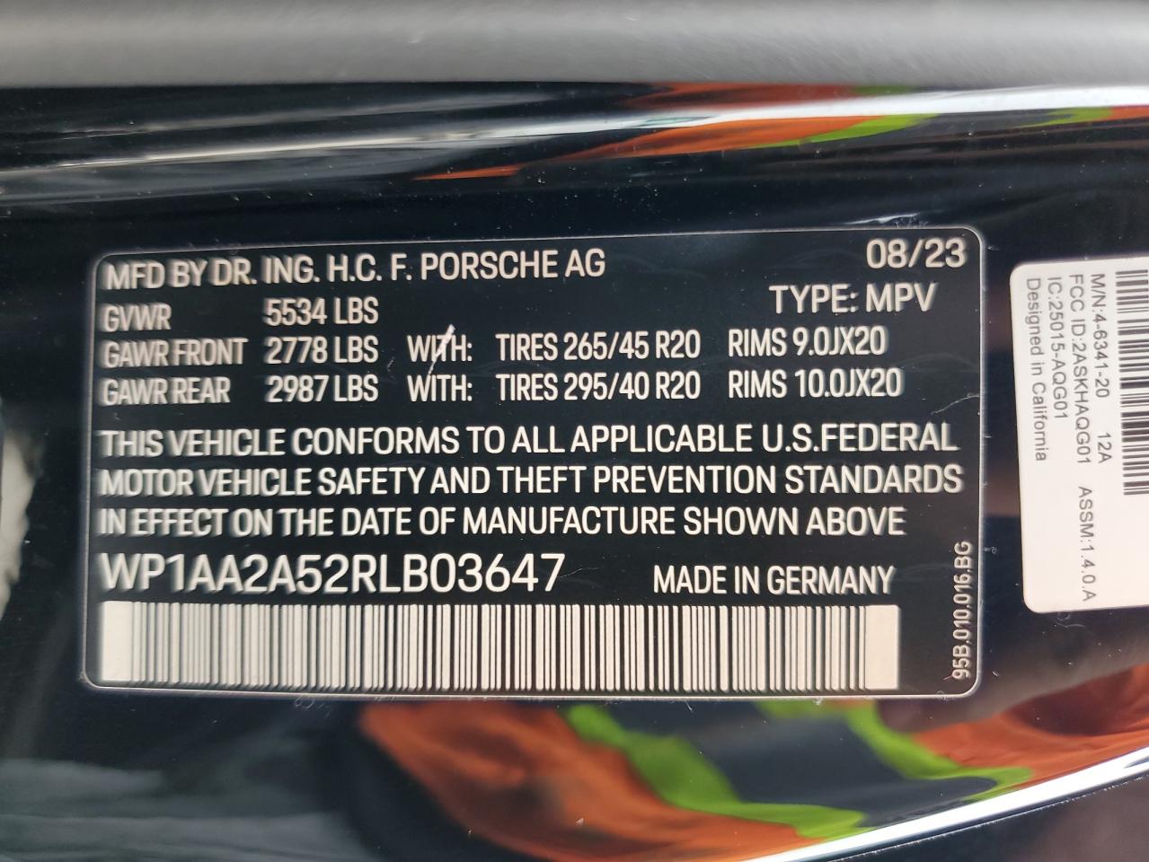 2024 PORSCHE MACAN BASE VIN:WP1AA2A52RLB03647