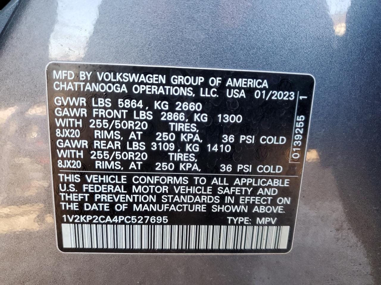 2023 VOLKSWAGEN ATLAS SE VIN:1V2KP2CA4PC527695