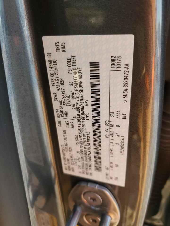 2024 FORD ESCAPE ACTIVE VIN:1FMCU0GNXRUA58315
