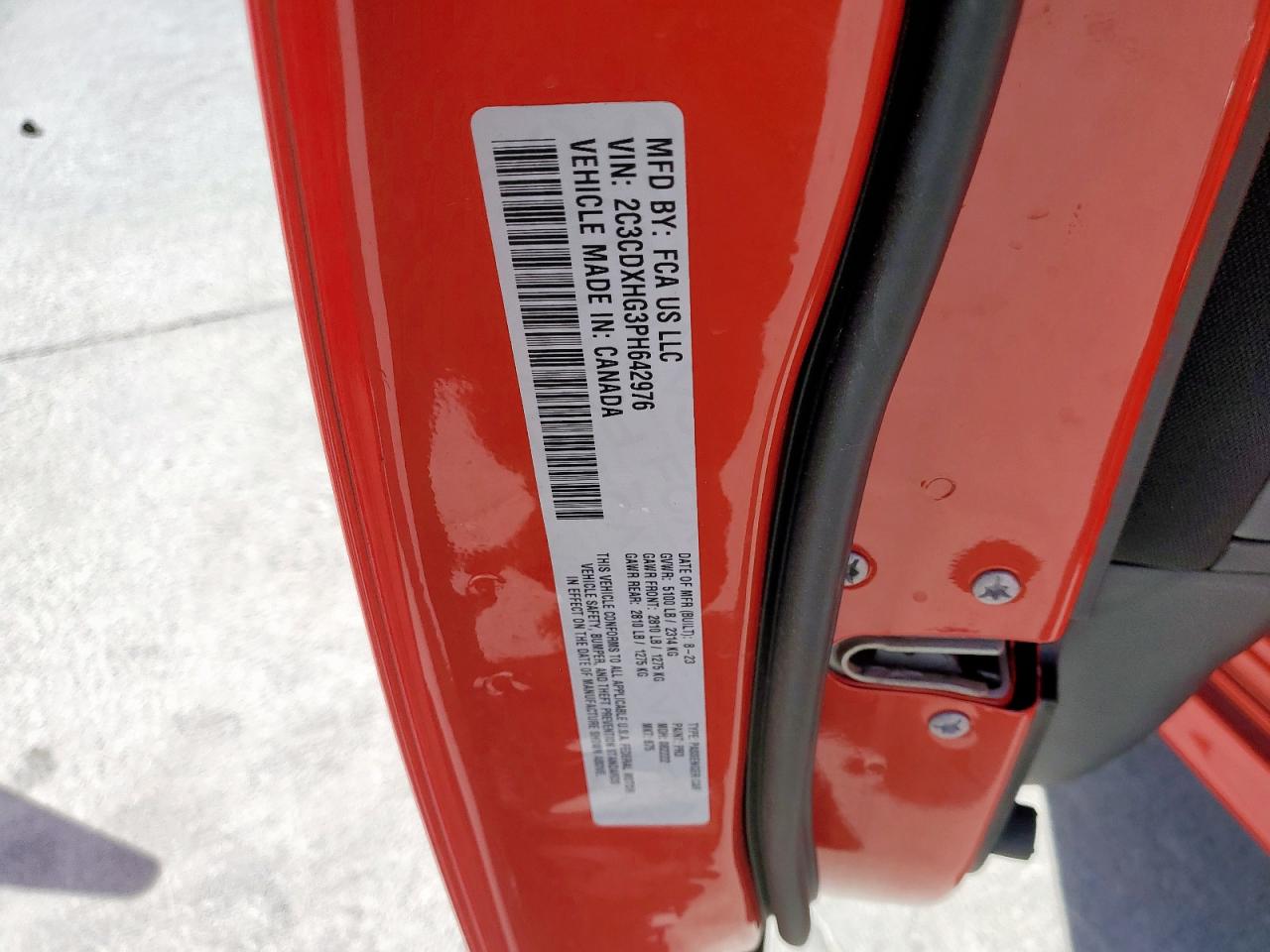 2023 DODGE CHARGER GT VIN:2C3CDXHG3PH642976