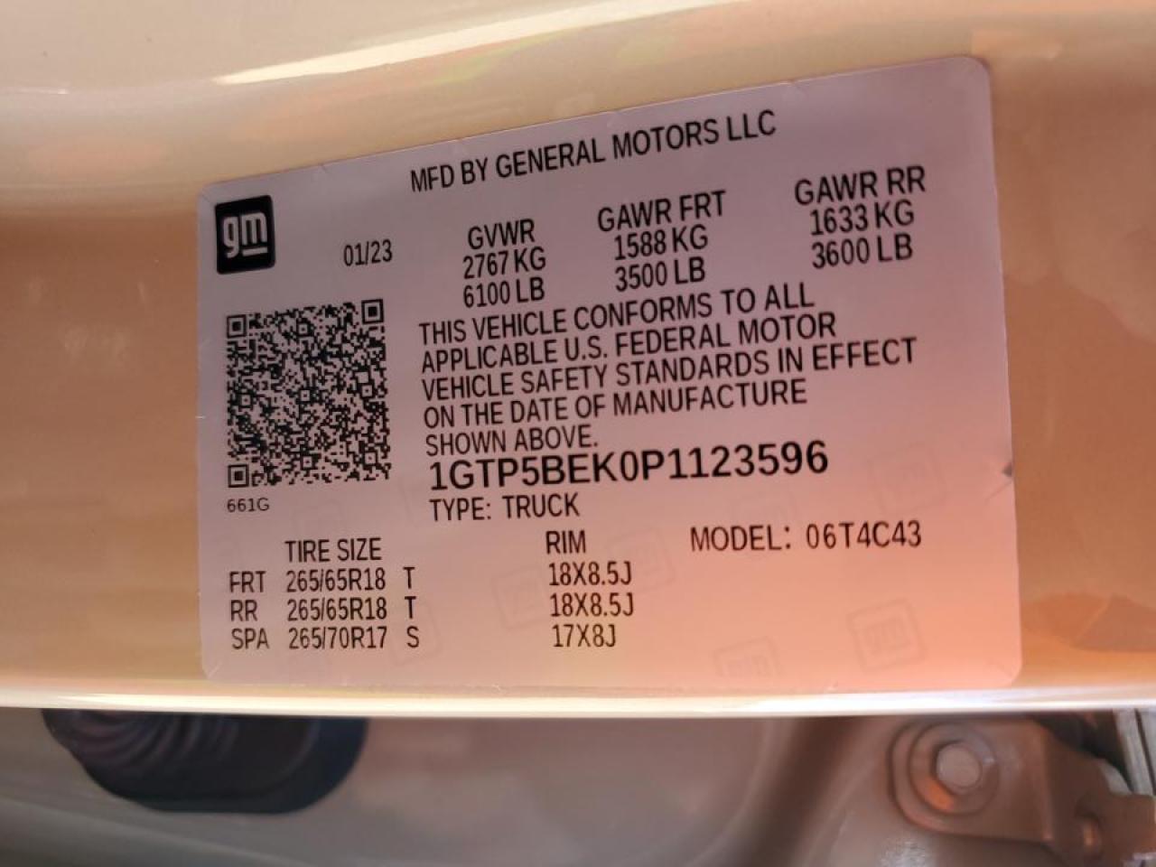 2023 GMC CANYON ELEVATION VIN:1GTP5BEK0P1123596