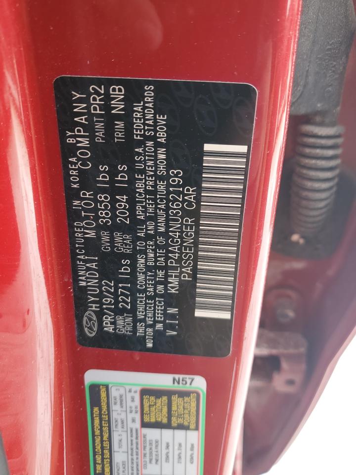 2022 HYUNDAI ELANTRA LIMITED VIN:KMHLP4AG4NU362193