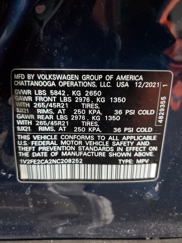 2022 VOLKSWAGEN ATLAS CROSS SPORT SEL PREMIUM R-LINE VIN:1V2FE2CA2NC208252
