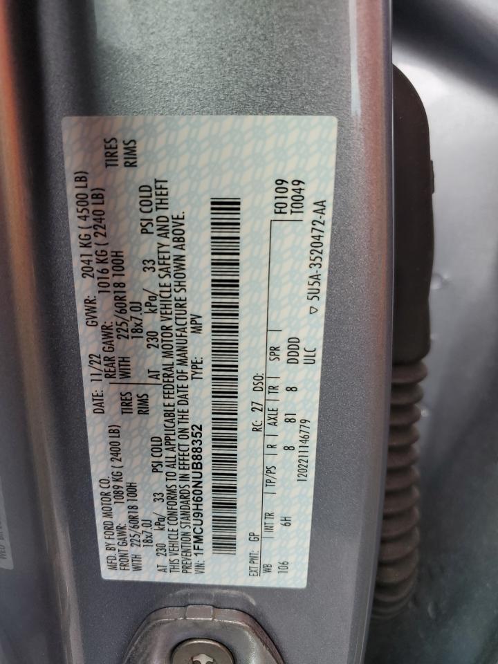 2022 FORD ESCAPE SEL VIN:1FMCU9H60NUB88352