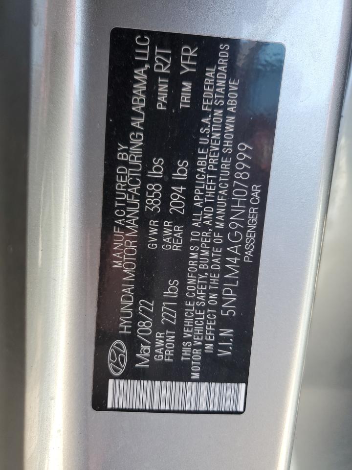 2022 HYUNDAI ELANTRA SEL VIN:5NPLM4AG9NH078999