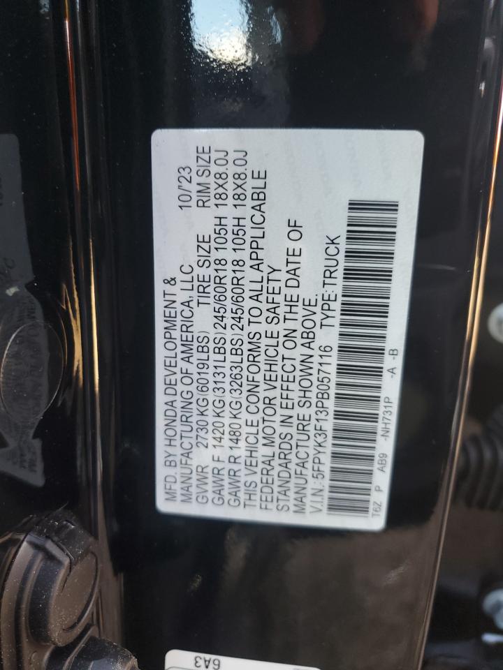 2023 HONDA RIDGELINE SPORT VIN:5FPYK3F13PB057116