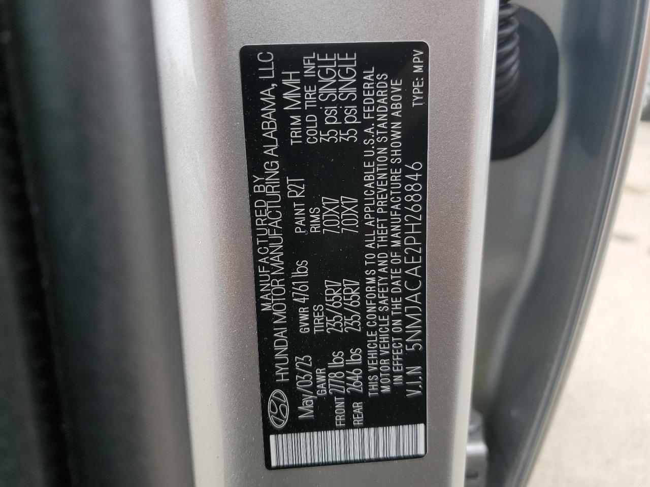 2023 HYUNDAI TUCSON SE VIN:5NMJACAE2PH268846