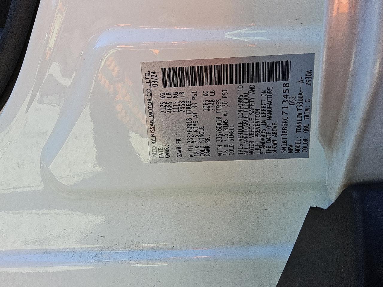 2024 NISSAN ROGUE SV VIN:5N1BT3BB6RC713458
