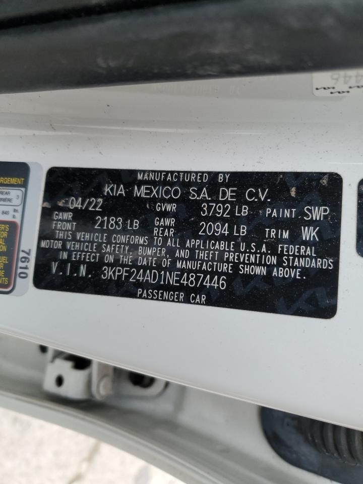 2022 KIA FORTE FE VIN:3KPF24AD1NE487446