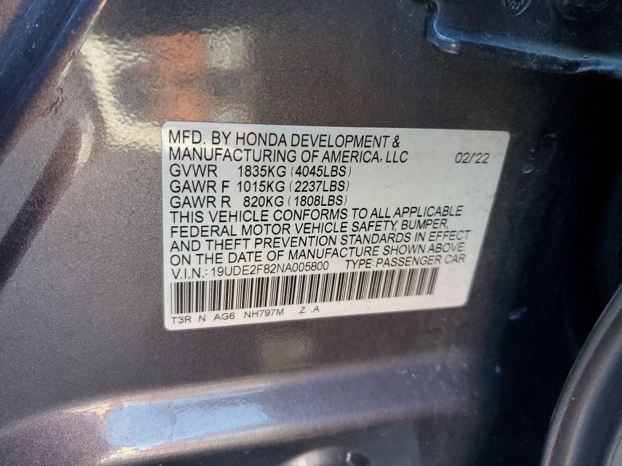 2022 ACURA ILX PREMIUM A-SPEC VIN:19UDE2F82NA005800