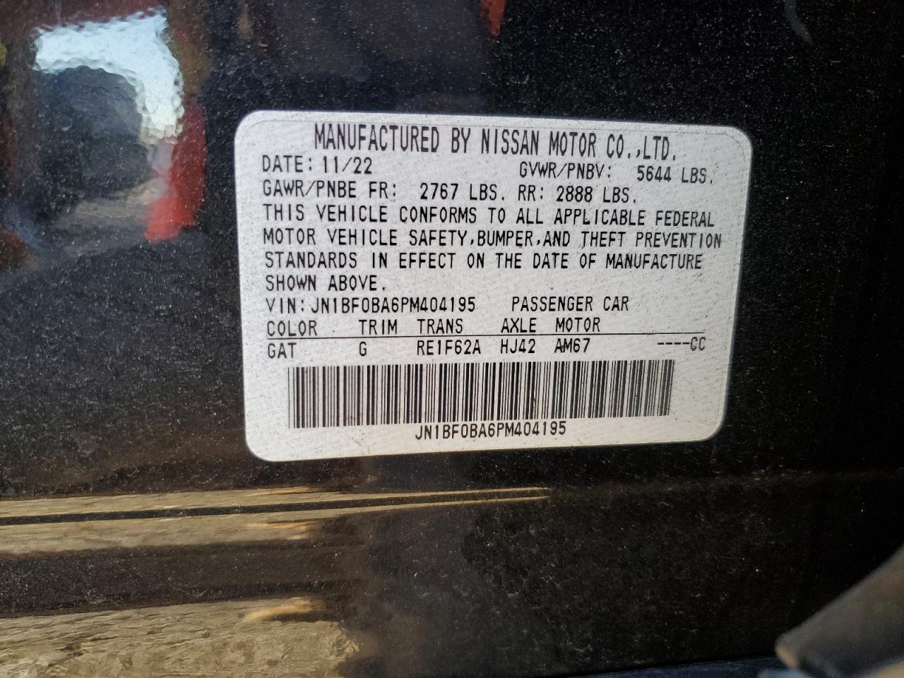 2023 NISSAN ARIYA EVOLVE+ VIN:JN1BF0BA6PM404195