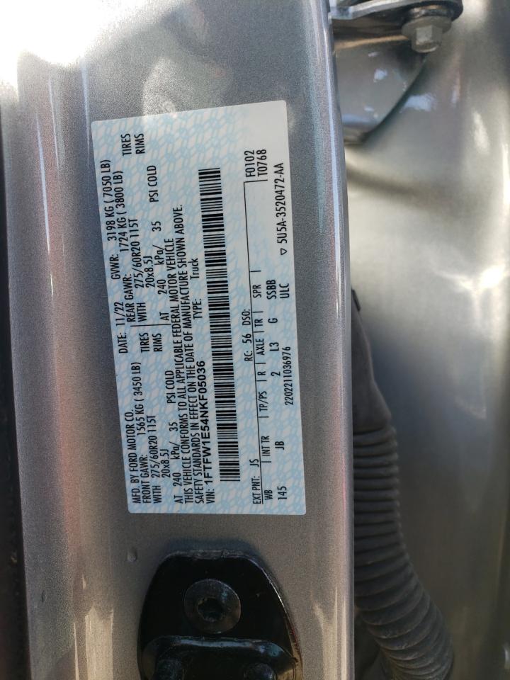 2022 FORD F150 SUPERCREW VIN:1FTFW1E54NKF05036