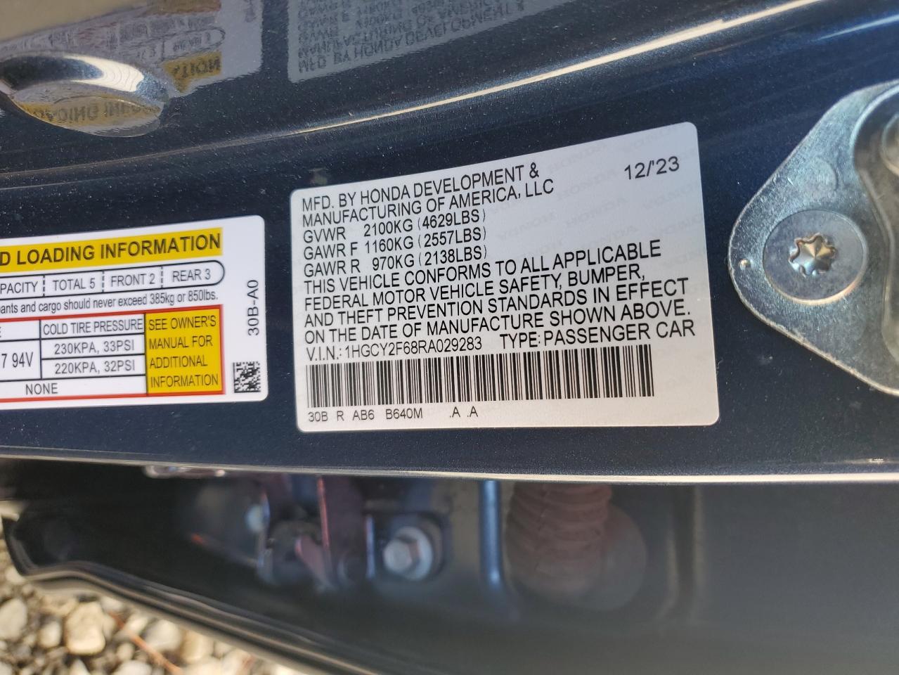 2024 HONDA ACCORD HYBRID EXL VIN:1HGCY2F68RA029283