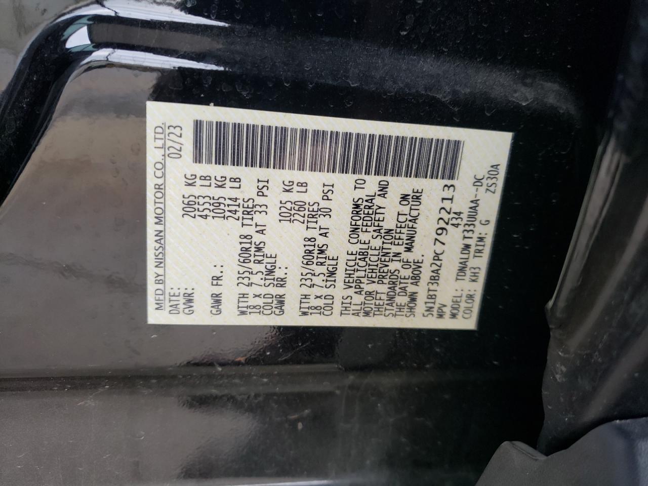 2023 NISSAN ROGUE SV VIN:5N1BT3BA2PC792213