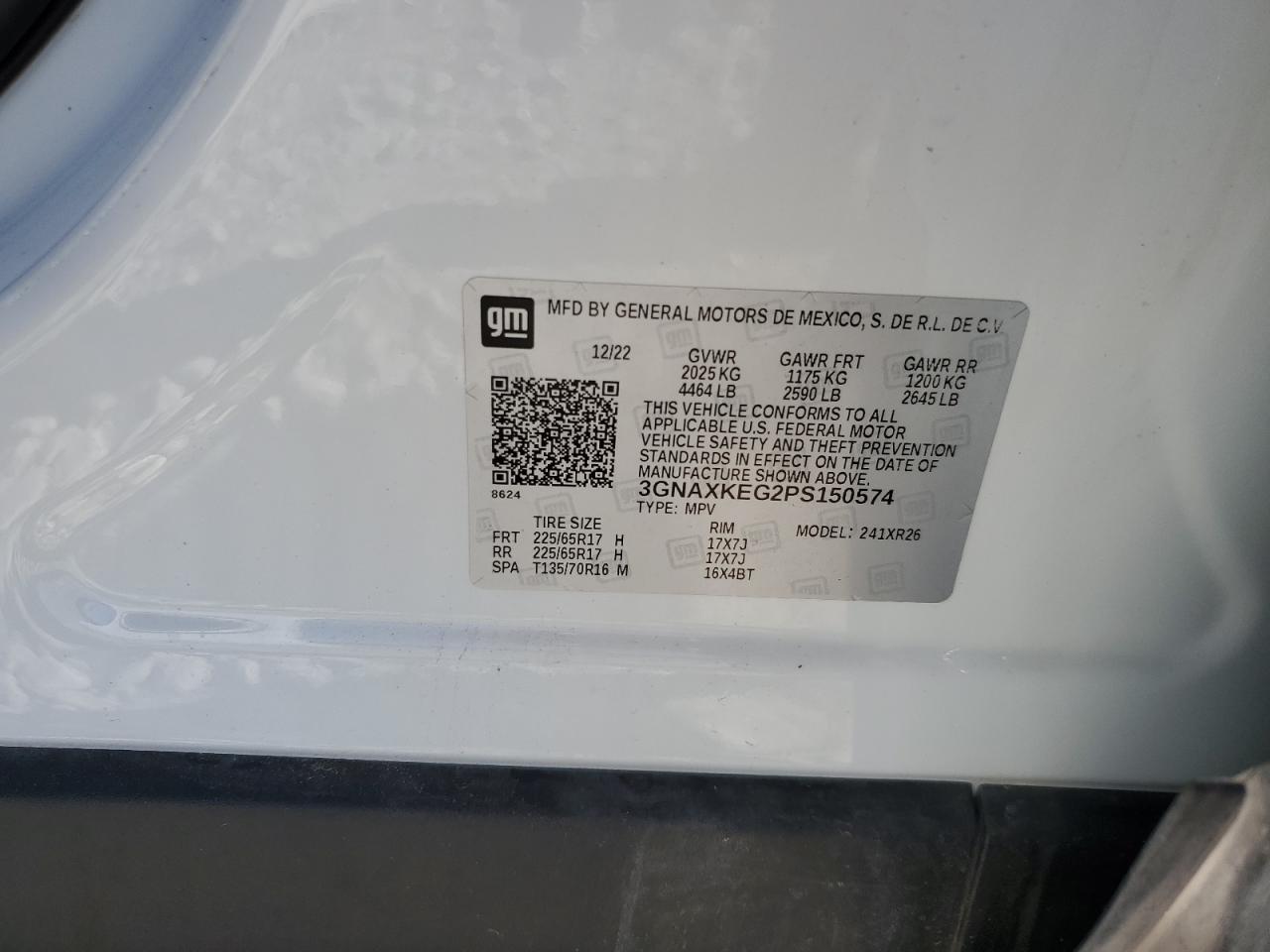 2023 CHEVROLET EQUINOX LT VIN:3GNAXKEG2PS150574