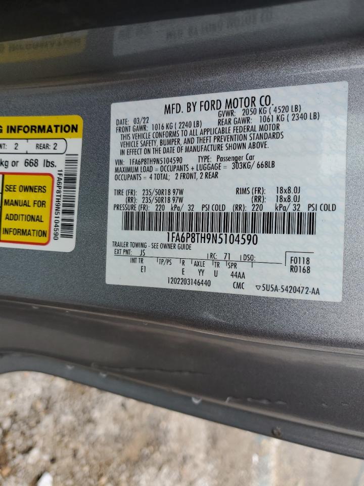2022 FORD MUSTANG  VIN:1FA6P8TH9N5104590