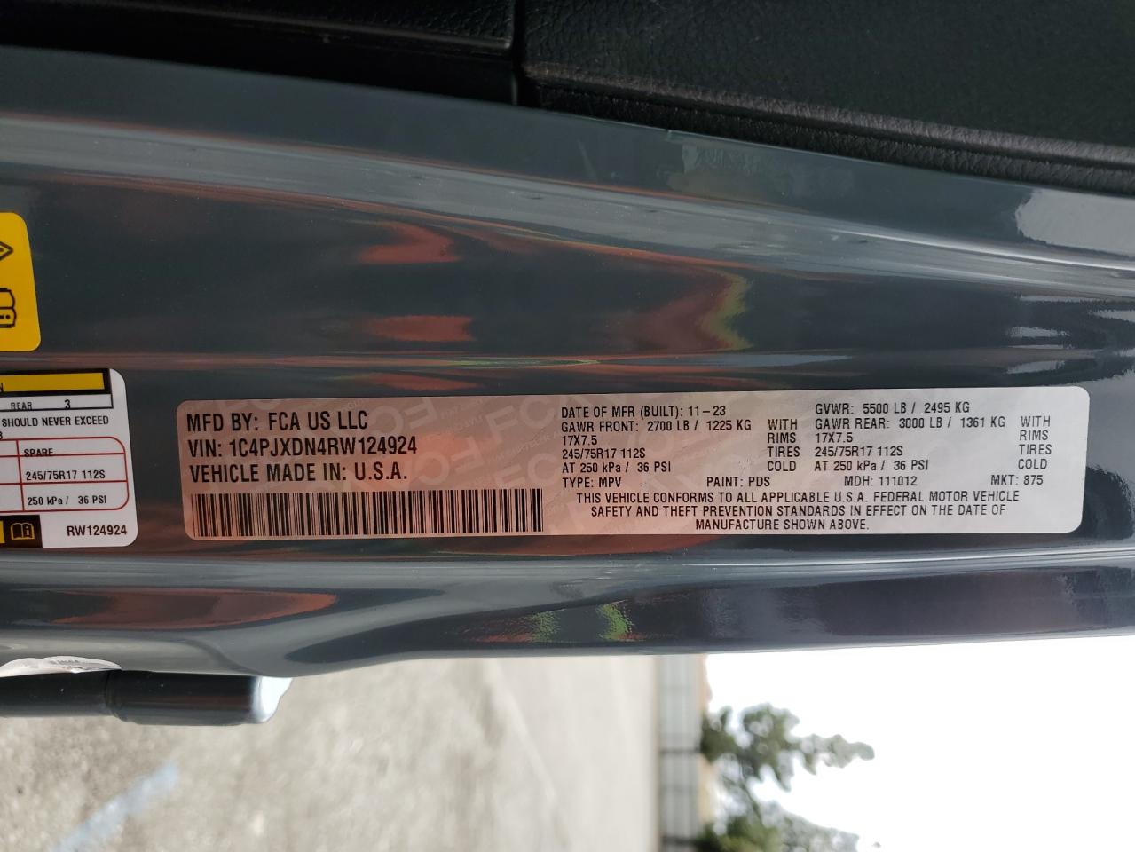 2024 JEEP WRANGLER SPORT VIN:1C4PJXDN4RW124924