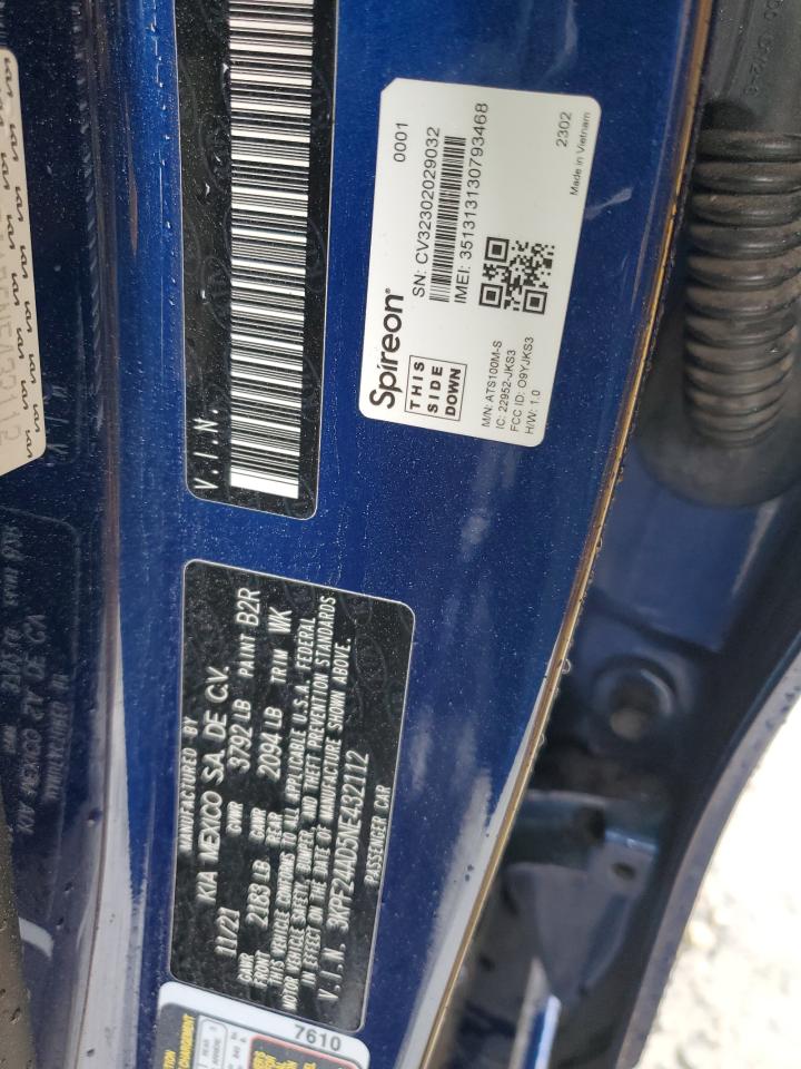 2022 KIA FORTE FE VIN:3KPF24AD5NE432112