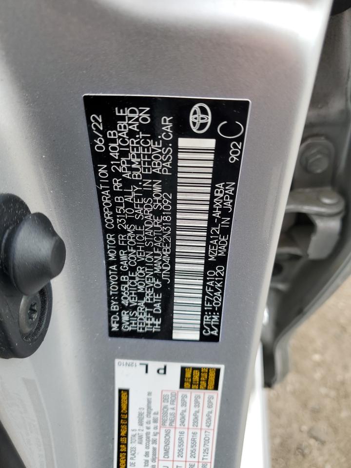 2022 TOYOTA COROLLA SE VIN:JTND4MBE2N3181092