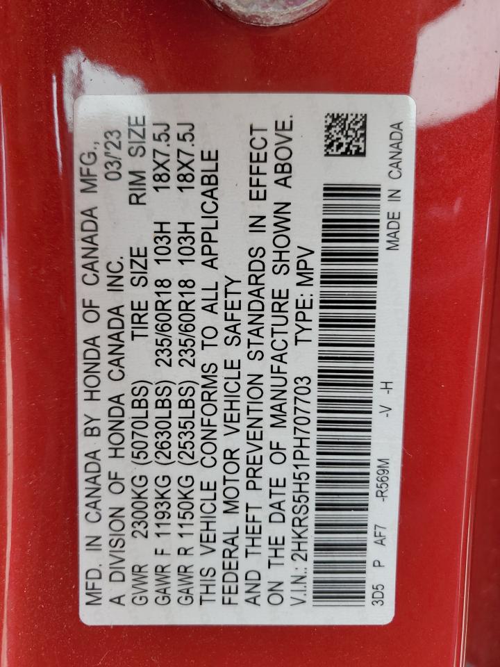 2023 HONDA CR-V SPORT VIN:2HKRS5H51PH707703