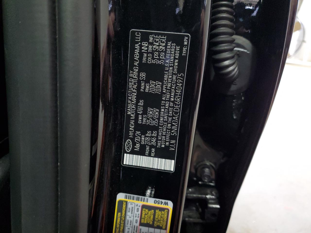 2024 HYUNDAI TUCSON SE VIN:5NMJACDE6RH404975