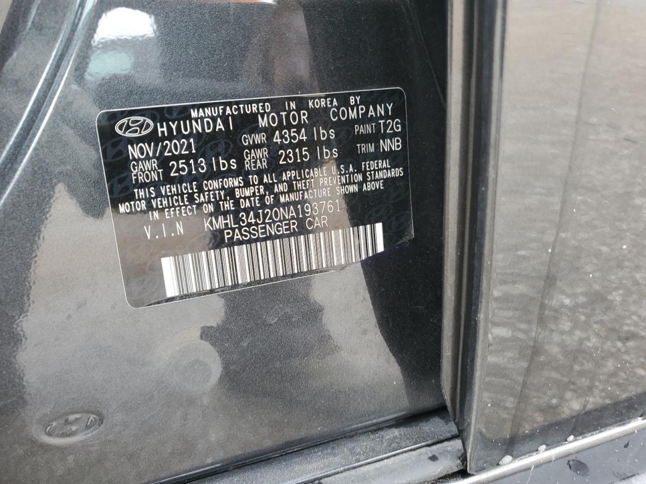 2022 HYUNDAI SONATA LIMITED VIN:KMHL34J20NA193761