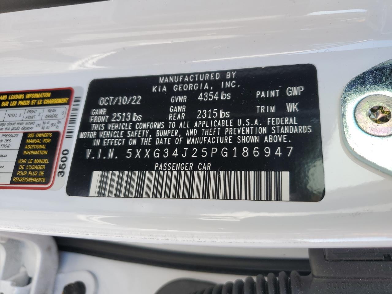 2023 KIA K5 EX VIN:5XXG34J25PG186947