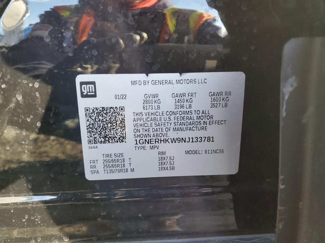 2022 CHEVROLET TRAVERSE LT VIN:1GNERHKW9NJ133781