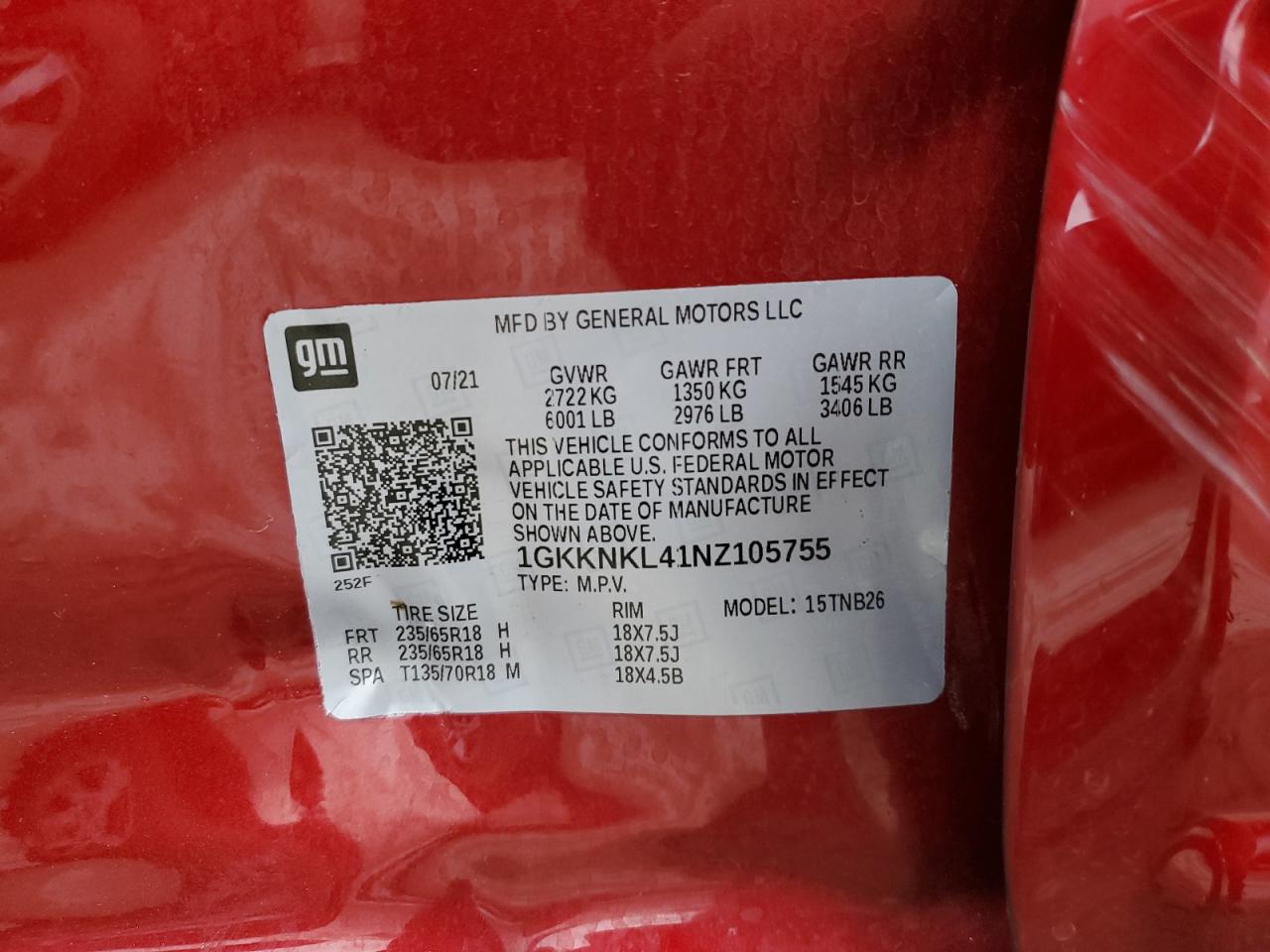 2022 GMC ACADIA SLE VIN:1GKKNKL41NZ105755