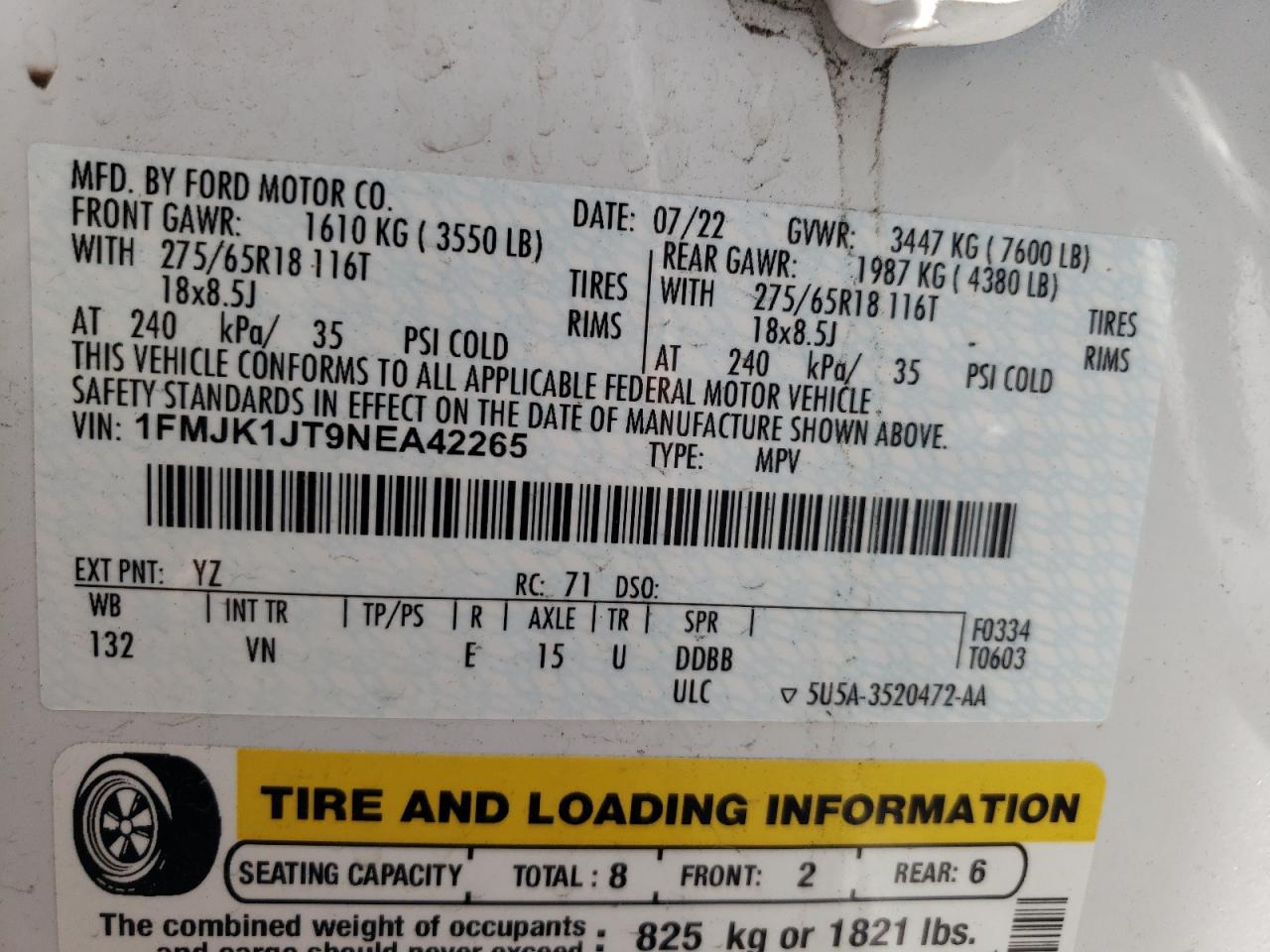 2022 FORD EXPEDITION MAX XLT VIN:WP0AA2A8XNS255297