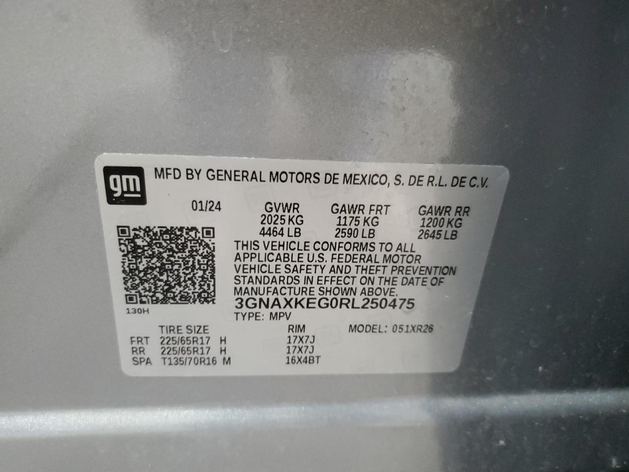 2024 CHEVROLET EQUINOX LT VIN:3GNAXKEG0RL250475