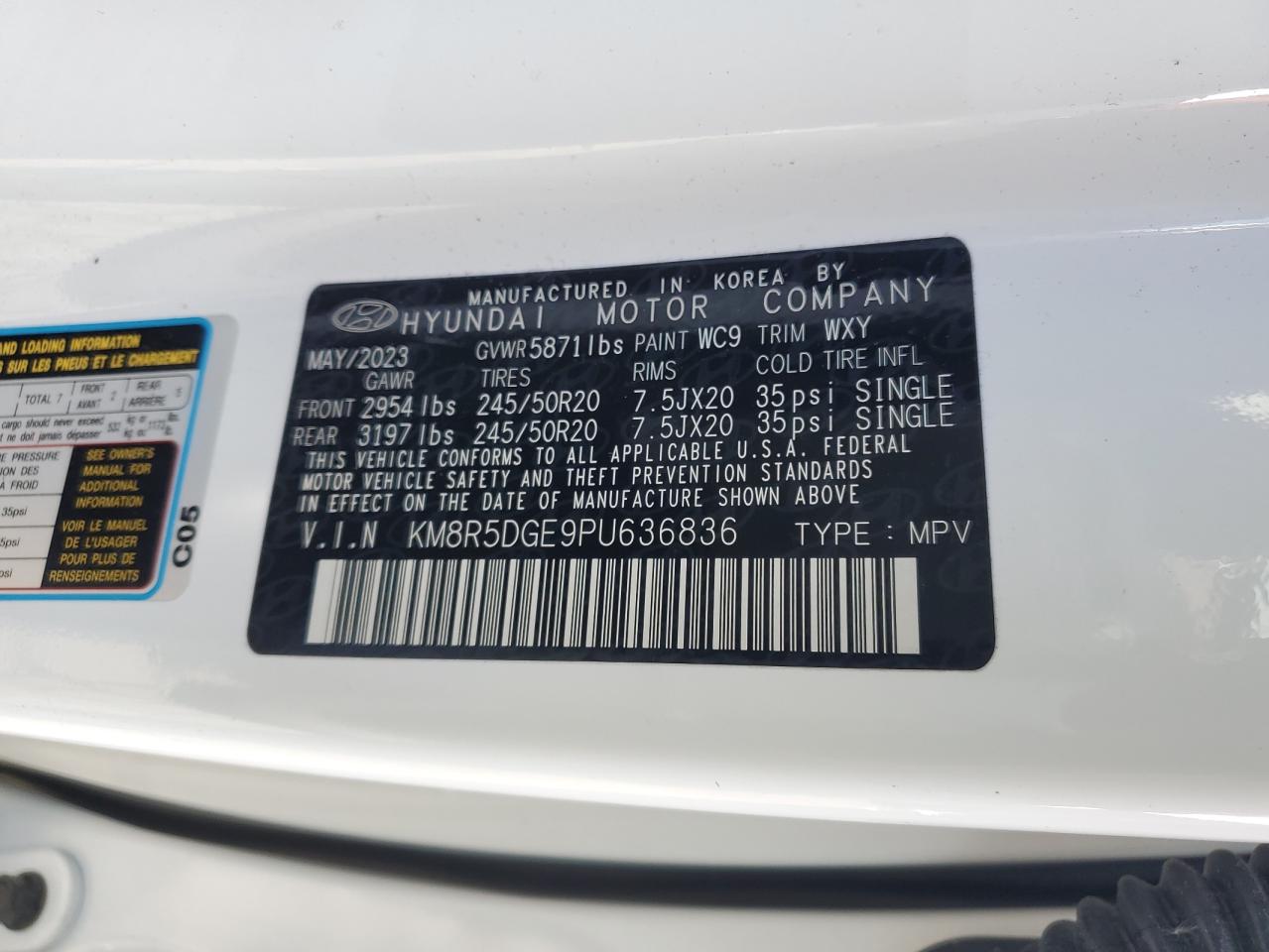 2023 HYUNDAI PALISADE LIMITED VIN:KM8R5DGE9PU636836