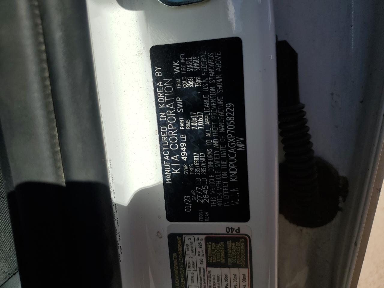 2023 KIA SPORTAGE LX VIN:KNDPUCAGXP7058229