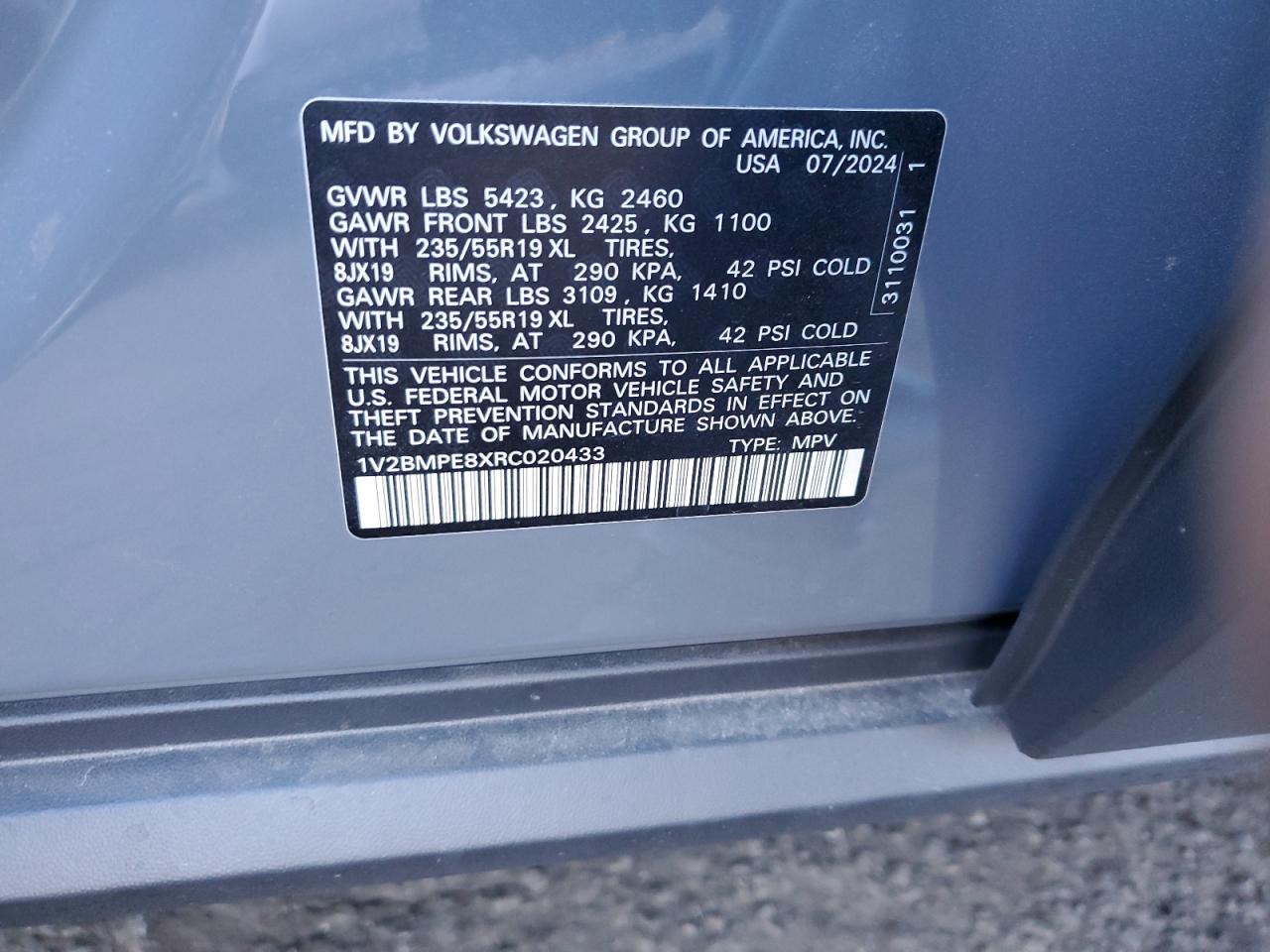 2024 VOLKSWAGEN ID.4  VIN:1V2BMPE8XRC020433