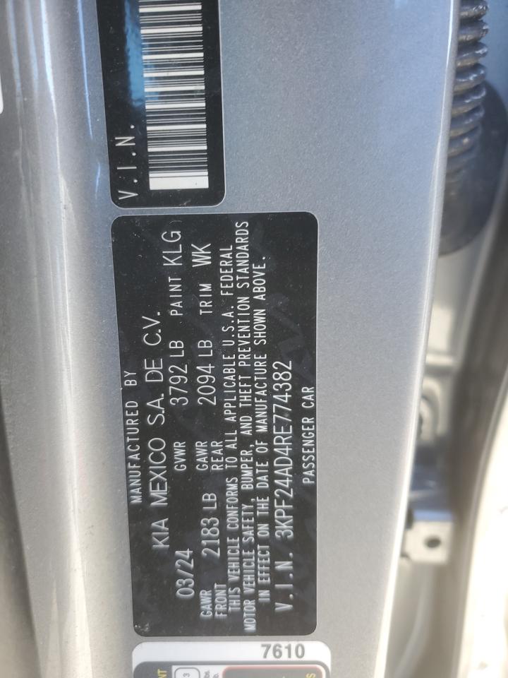 2024 KIA FORTE LX VIN:3KPF24AD4RE774382