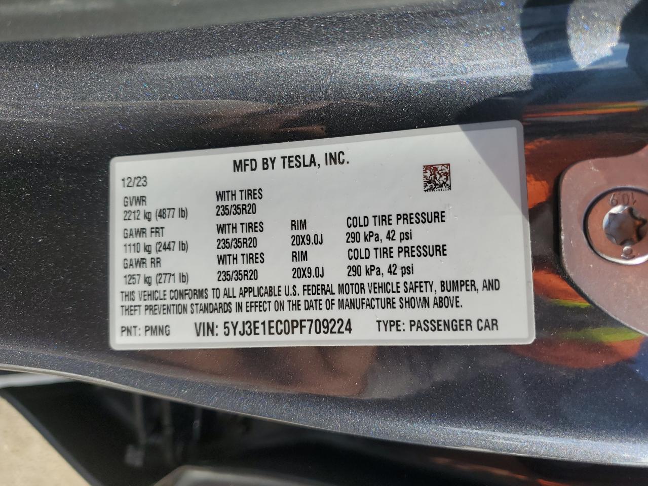 2023 TESLA MODEL 3  VIN:5YJ3E1EC0PF709224