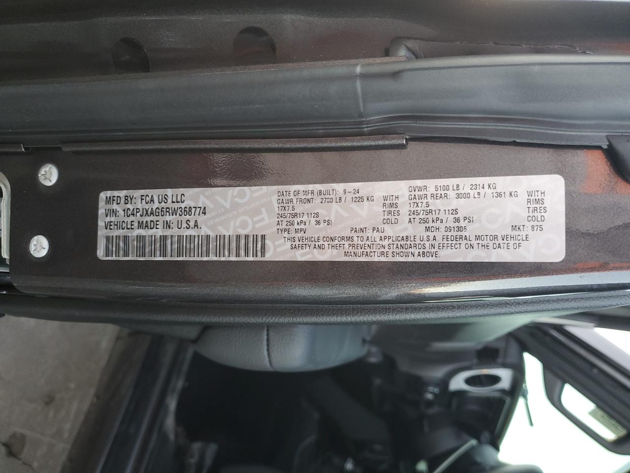 2024 JEEP WRANGLER SPORT VIN:1C4PJXAG6RW368774