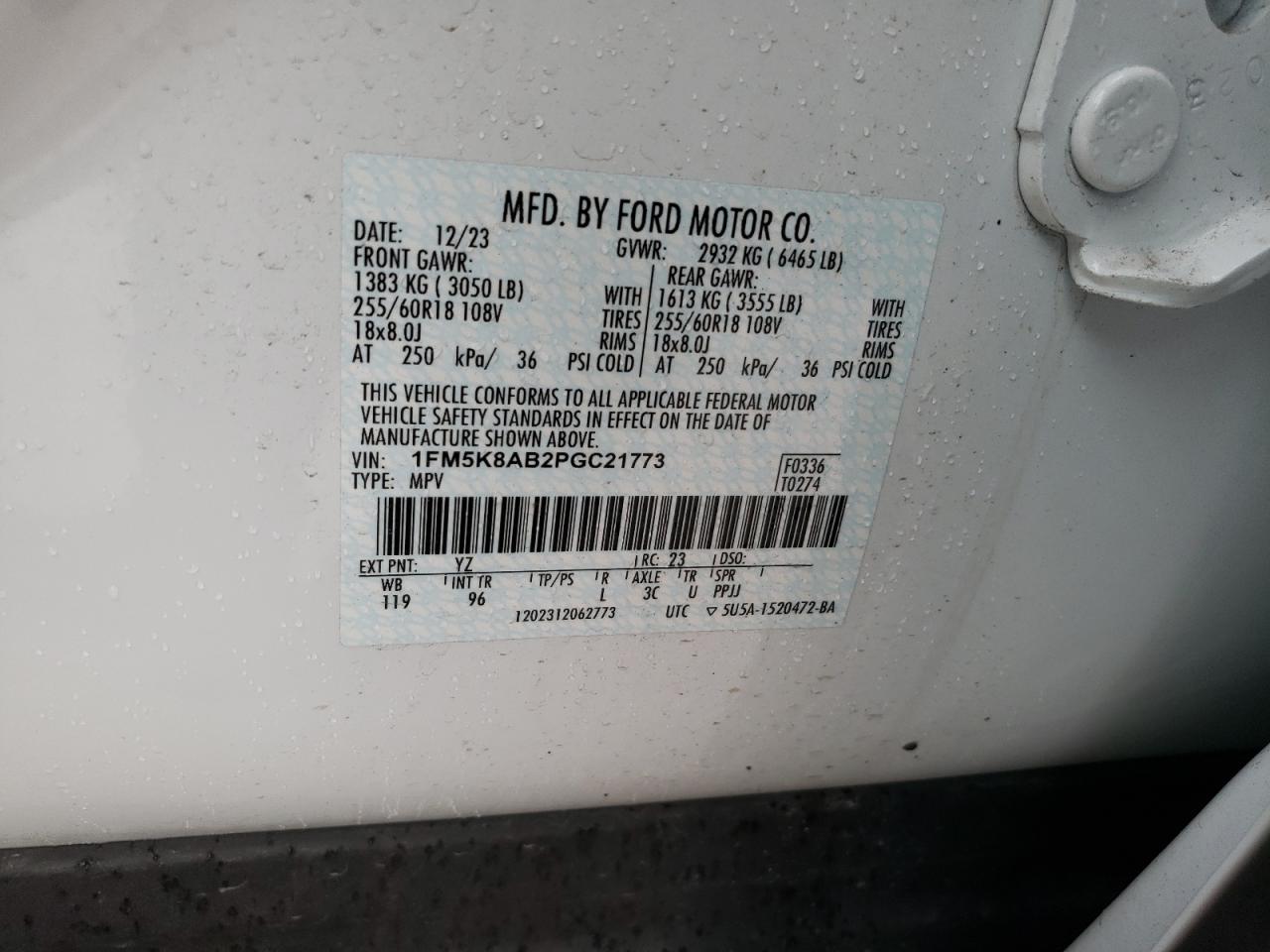 2023 FORD EXPLORER POLICE INTERCEPTOR VIN:1FM5K8AB2PGC21773