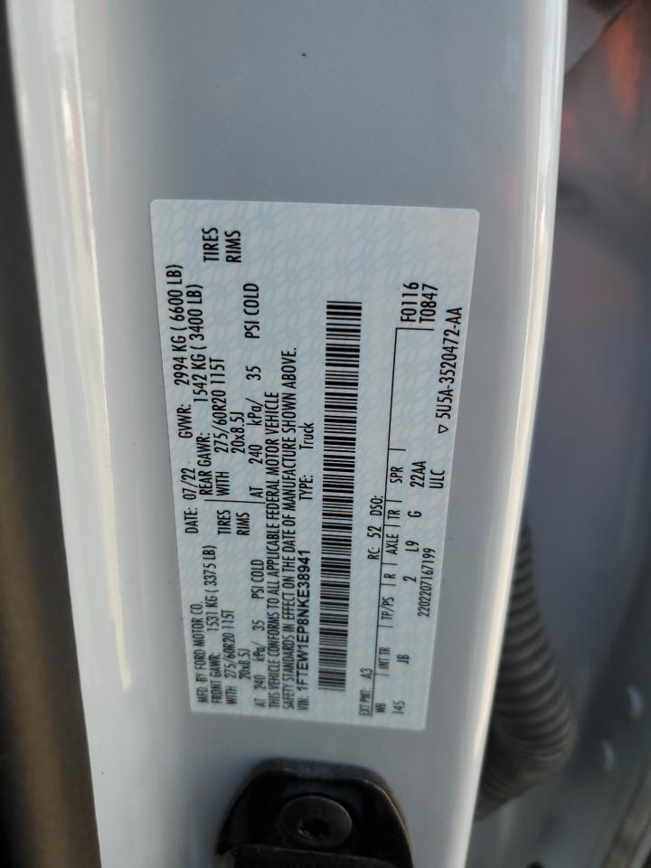 2022 FORD F150 SUPERCREW VIN:1FTEW1EP8NKE38941
