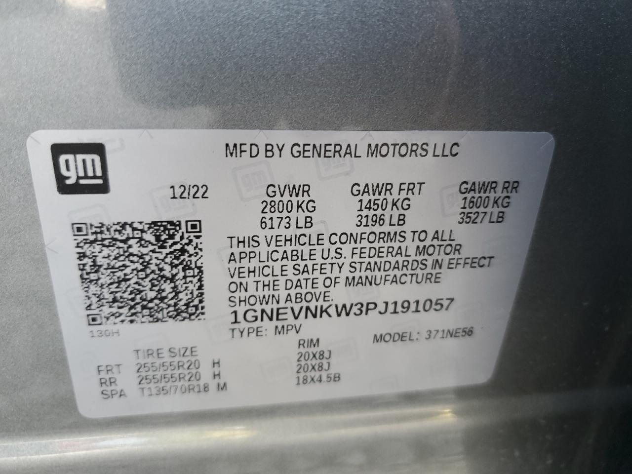 2023 CHEVROLET TRAVERSE HIGH COUNTRY VIN:1GNEVNKW3PJ191057