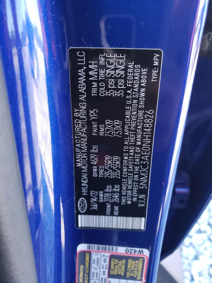 2022 HYUNDAI TUCSON SEL VIN:5NMJC3AE0NH148826