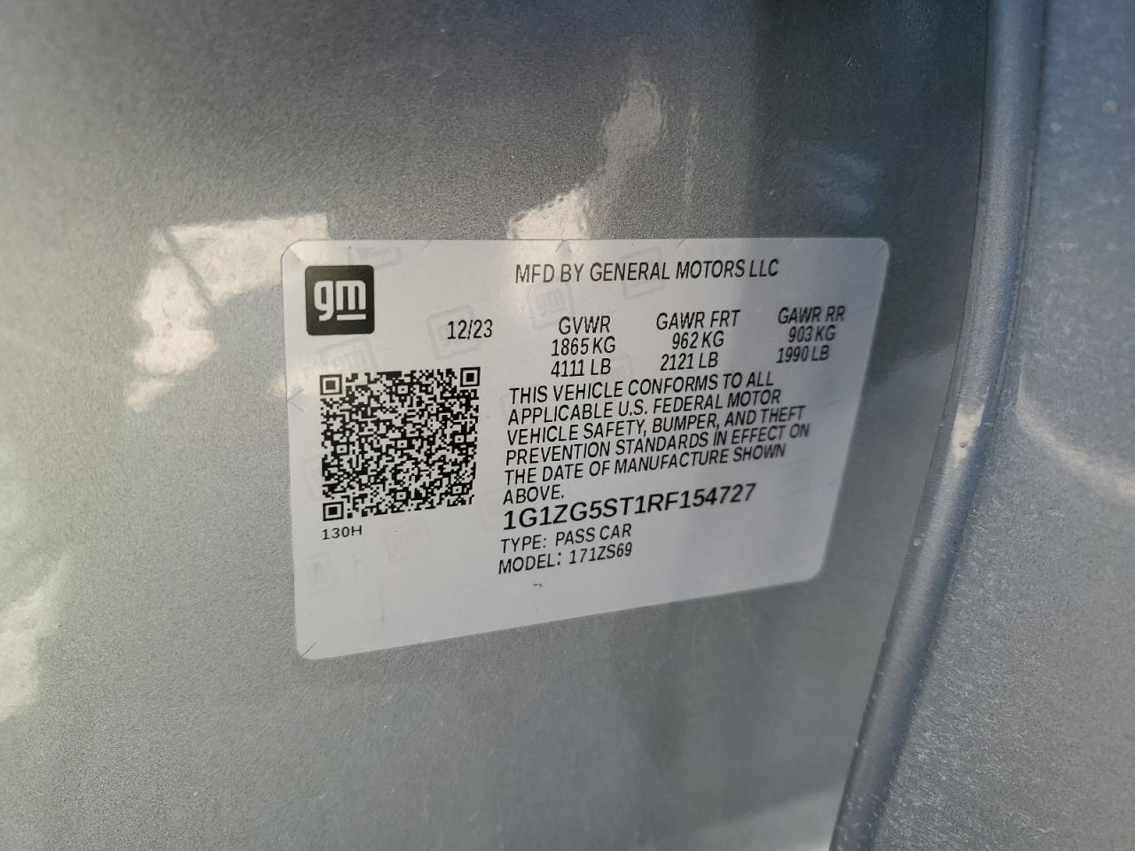 2024 CHEVROLET MALIBU RS VIN:1G1ZG5ST1RF154727